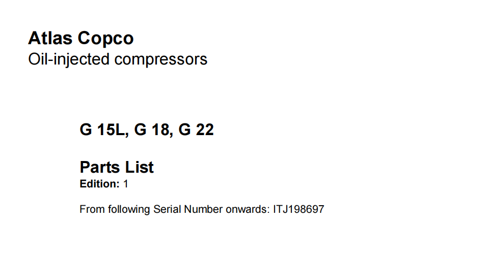 Atlas Copco Parts Manual